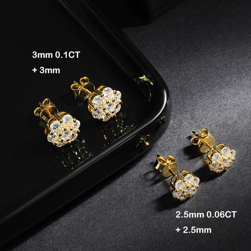 Miniaturbild: 7-Stone Flower Full 2.5/3mm D Color Moissanite Stud Earrings for Women Silver 92