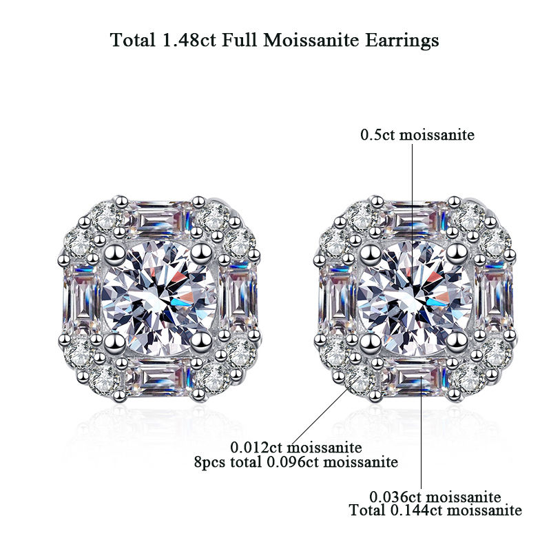 Miniaturbild: Full Moissanite Square Pendant Necklace Center 1CT Round Cut Diamond Emerald Cut