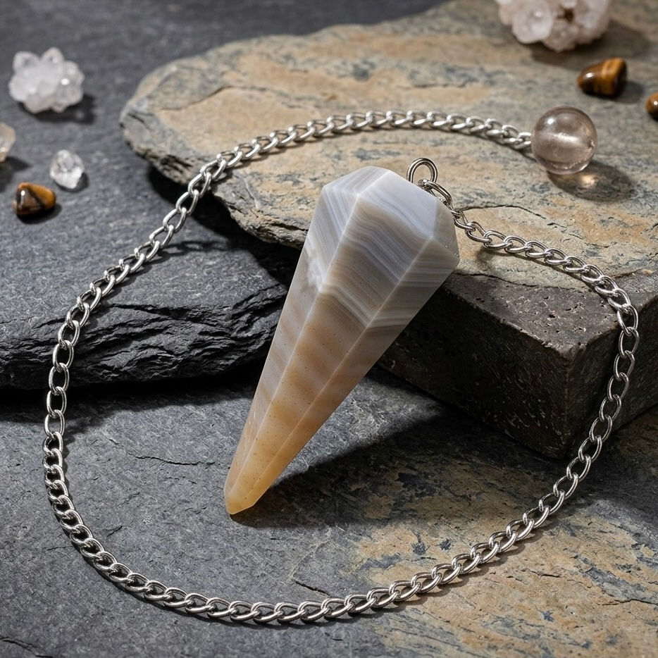 الصورة المصغرة: Botswana Pendulum | Banded Gemstone Divination Tool | Boho Metaphysical Decor