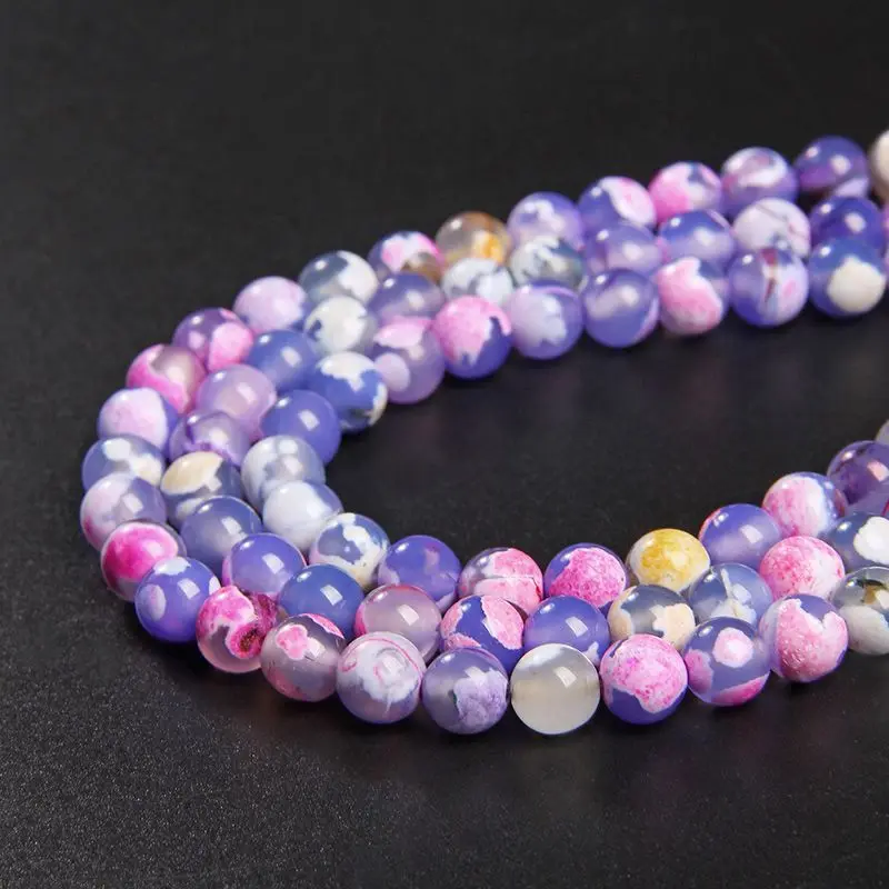 Miniaturbild: Natural Stone Fire Dragon Veins Agates Beads Round Loose Bead for Jewelry Making