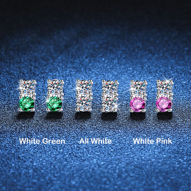 Miniature : New In 1.2CT 2 Stone Colored Moissanite Stud Earrings For Women Party Fine Jewel