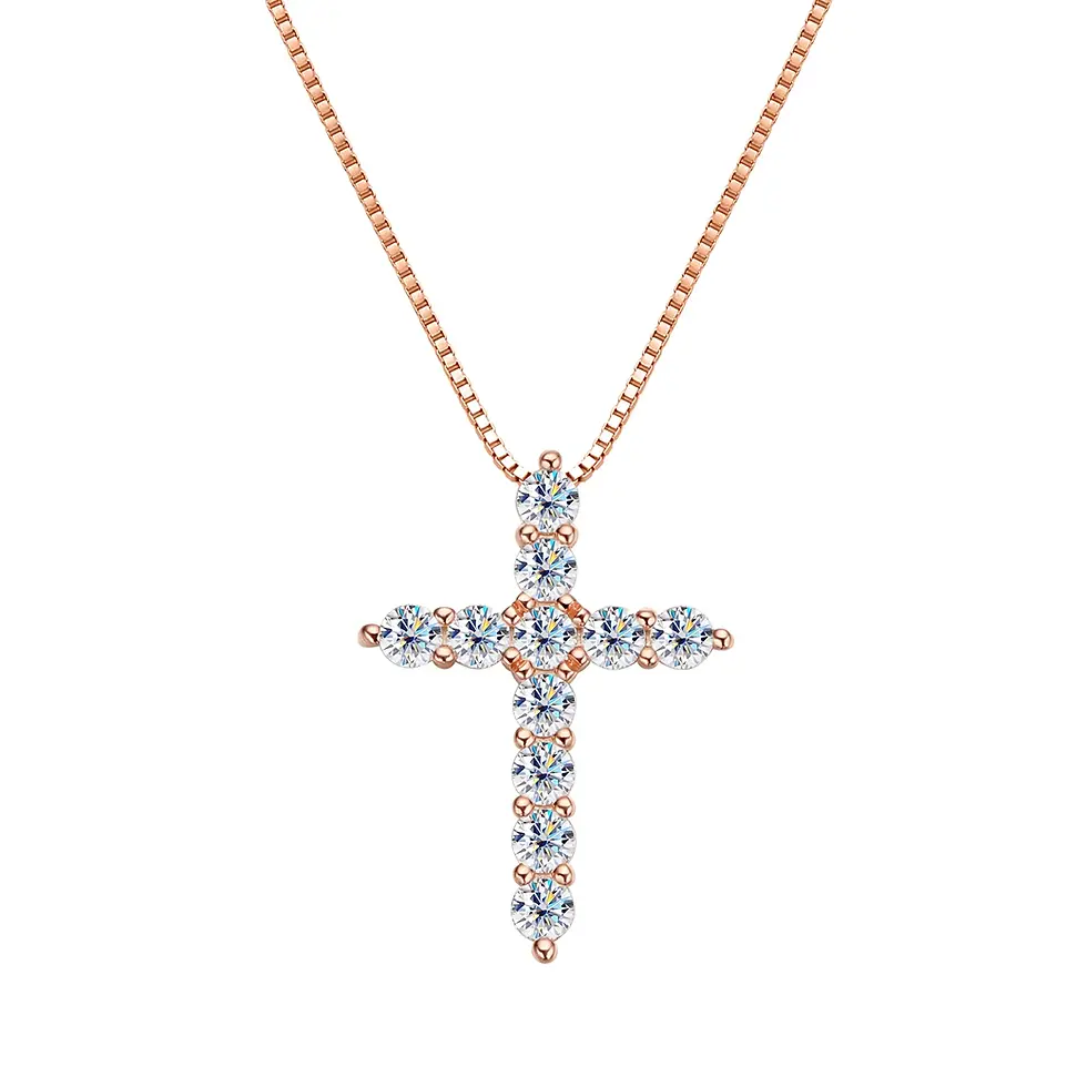Thumbnail: Real Moissanite Jesus Cross Pendant Necklace for Women 925 Sterling Silver 2.5 3