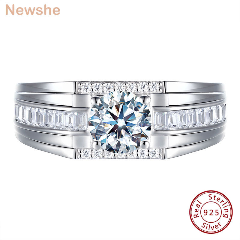 Miniaturbild: Genuine 925 Sterling Silver Wedding Rings for Men Moissanite 1.25Ct Round White 