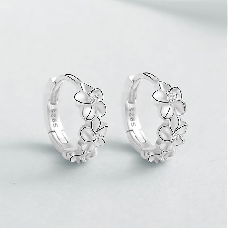Miniature : White Zircon Sweet Cute Flower Earrings for Women Party Real 925 Sterling Silver