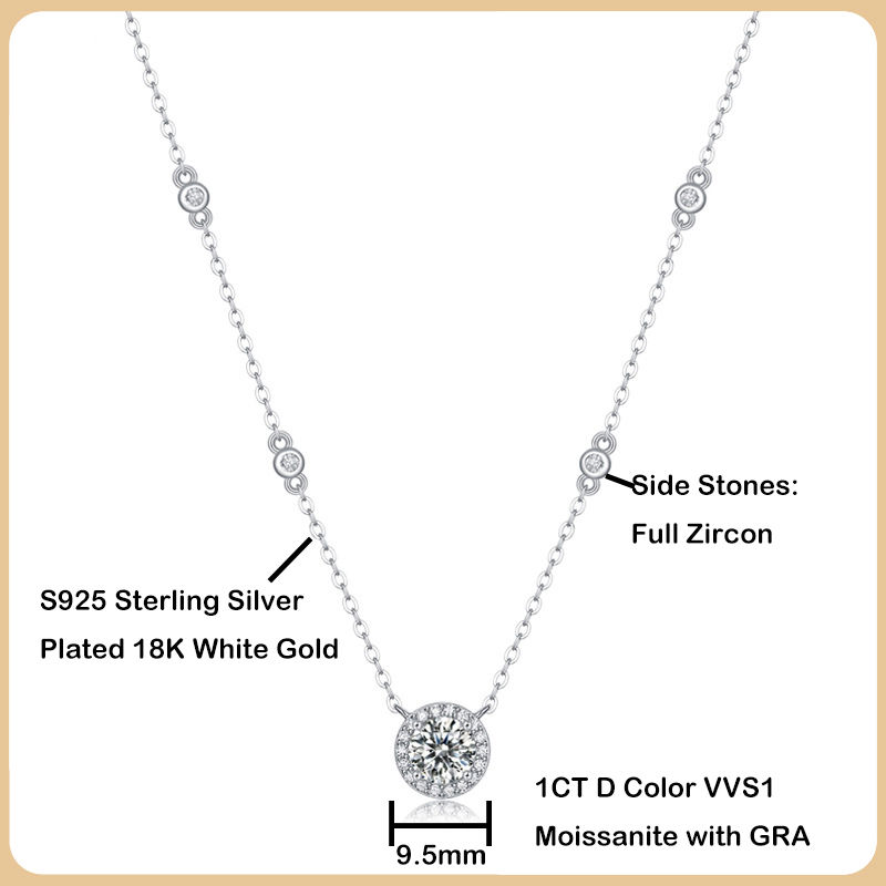 Miniatura: 100% Real 1CT Moissanite Necklace for Women S925 Sterling Silver Plated 18K Gold