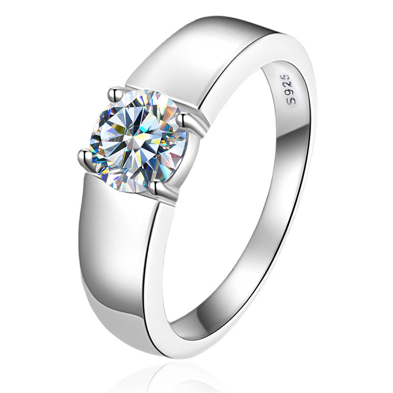 الصورة المصغرة: 1-2CT D Color Certified Moissanite Diamond Wedding Rings For Men 925 Silver Ring