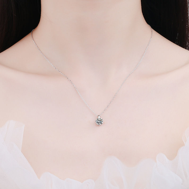 Miniaturbild: 100% Moissanite Necklace 925 Sterling Silver 3CT Round Cut Diamond Solitaire