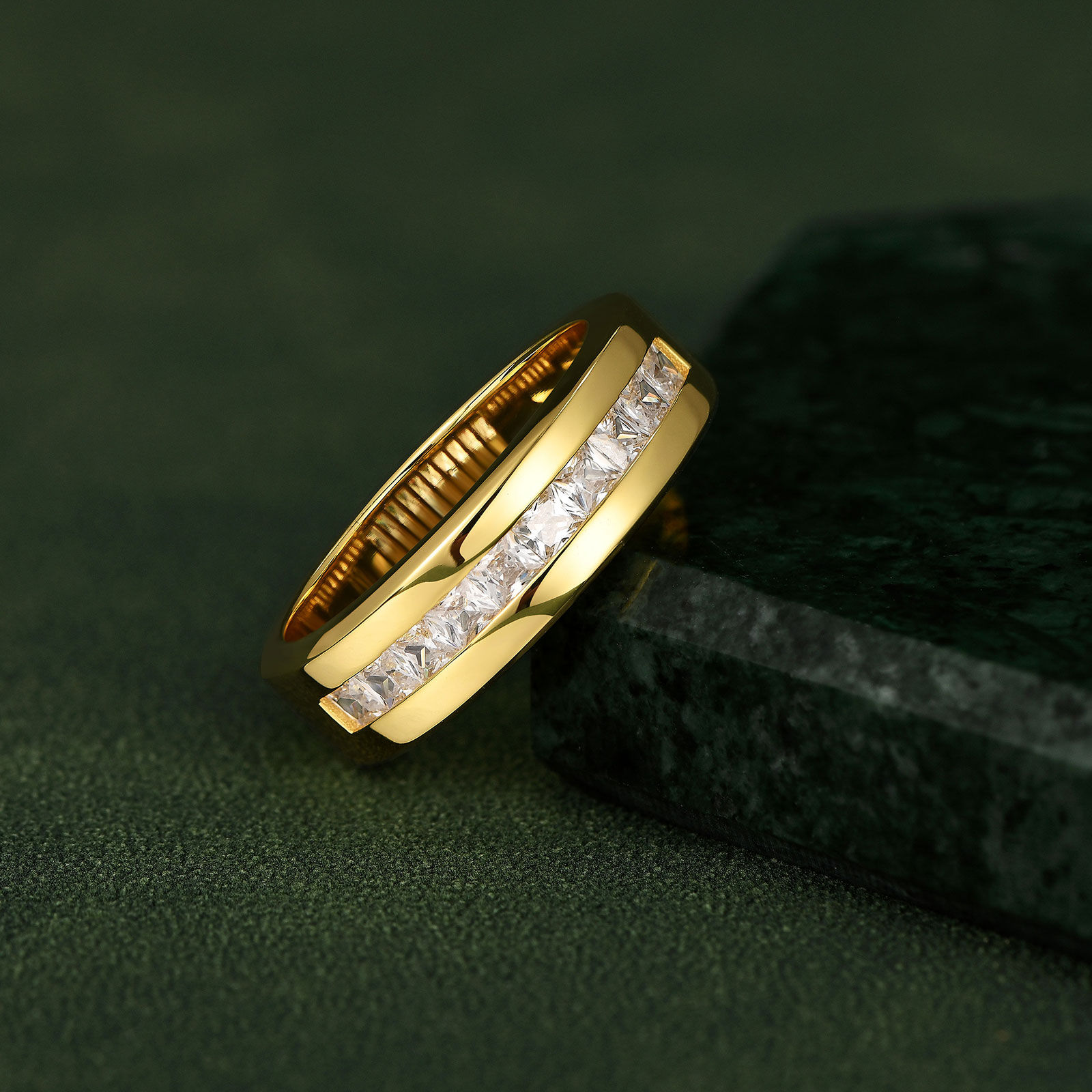 Yellow White Black Wedding Rings for Men 925 Sterling Silver Half Eternity Chann