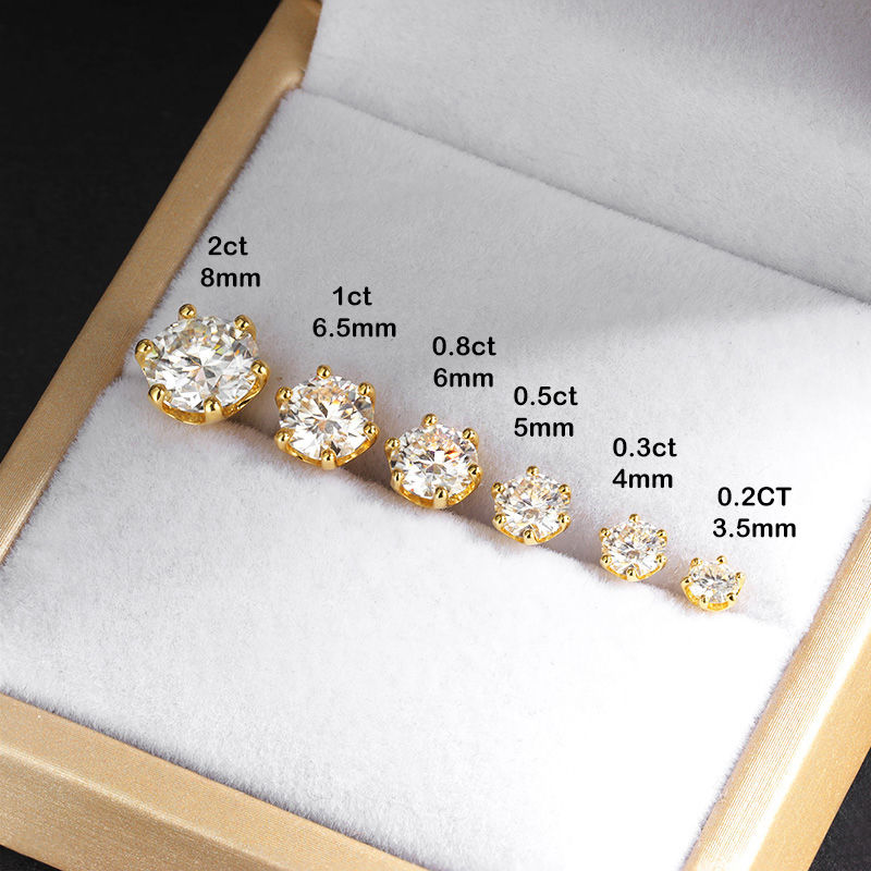 الصورة المصغرة: 6 Prong GRA Certified 0.2-2ct D Color VVS1 Moissanite Screw Stud Earrings for Wo