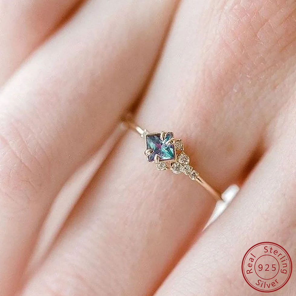 Miniatura: 925 Silver 3 color Champagne Gemstone Ring With Zircon Rhinestone Gem Rings