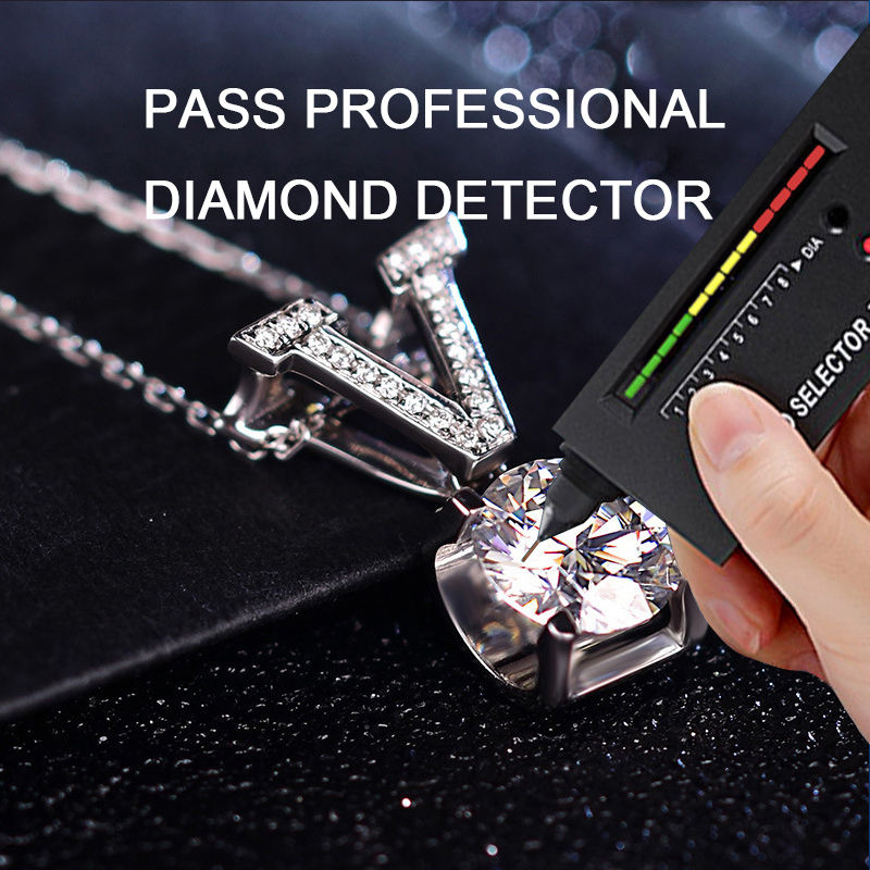 Miniaturbild: 1ct Sterling Silver Moissanite Diamond V Letter Pendant Necklace 14K White Gold 