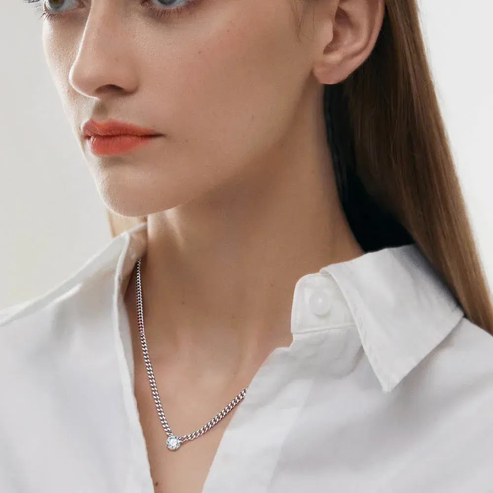 925 Silver Cuban Necklace with 0.8 Carat Round Moissanite Diamonds Pendants