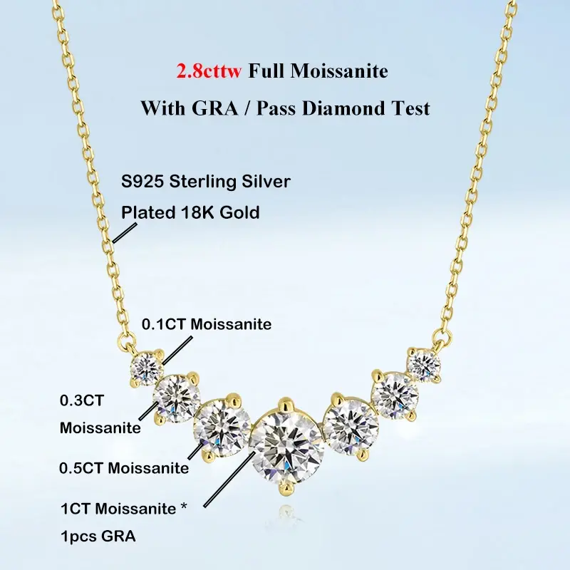 Miniatura: Real 1.7/2.8/5cttw Full D Color Moissanite Pendant Necklace for Women S925 Silve