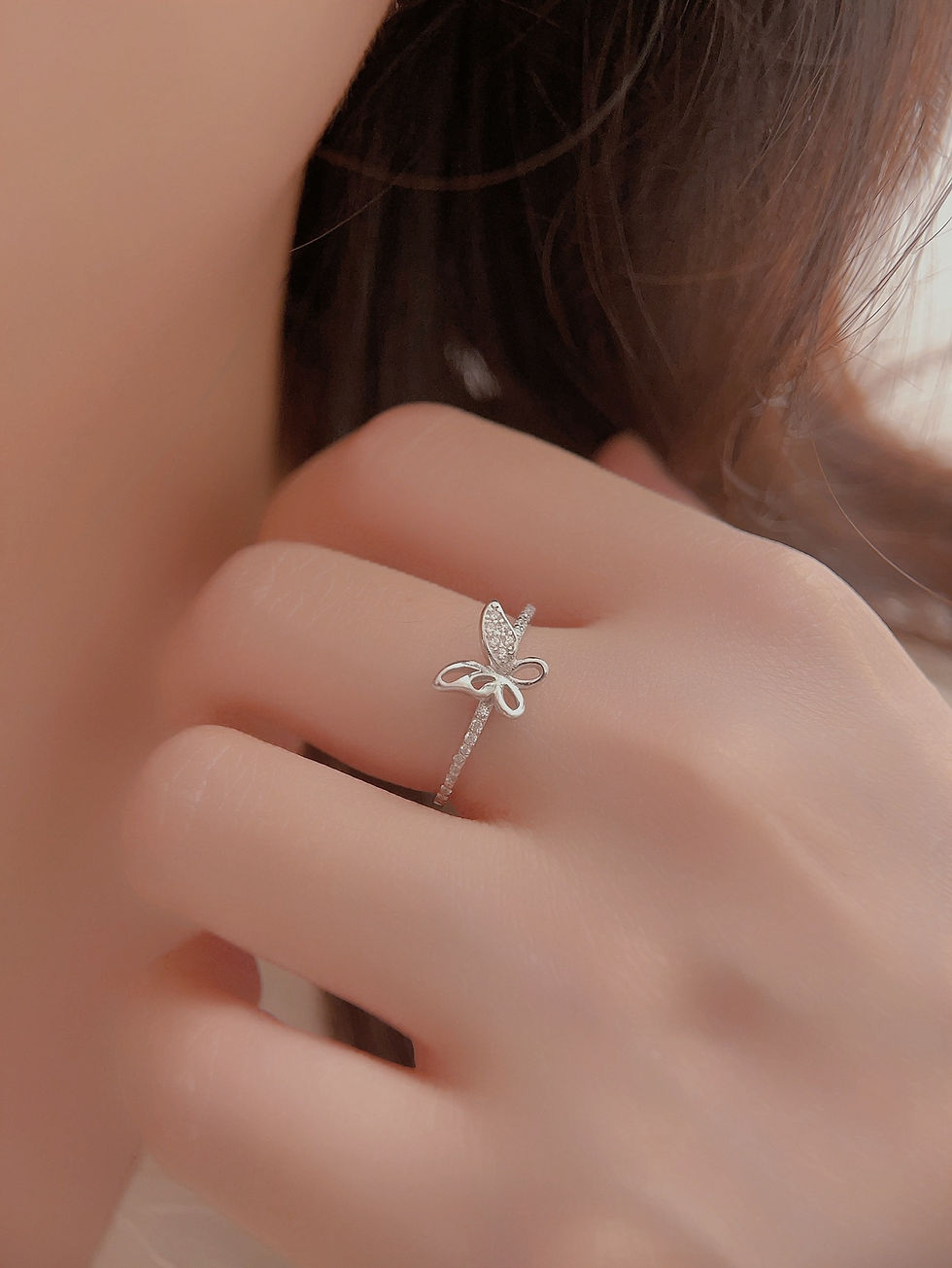Miniaturbild: New minimalist and personalized S925 sterling silver butterfly shape zircon ring