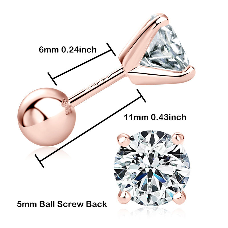 الصورة المصغرة: Sparkling 1CT 6.5mm Moissanite Earrings Screw Back for Women Men S925 Sterling S
