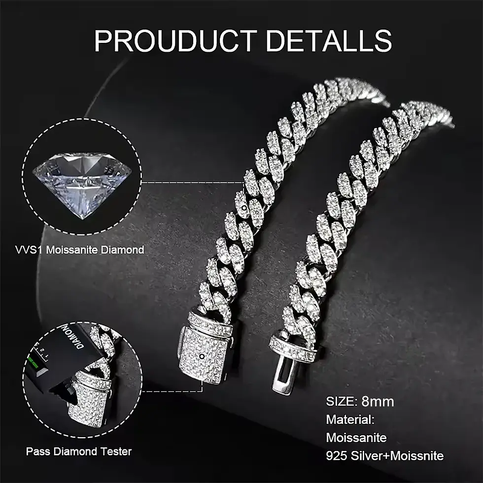 Miniatura: 8mm Iced Cuban Chain Necklace Real Full Moissanite Diamond Tennis Necklace S925 