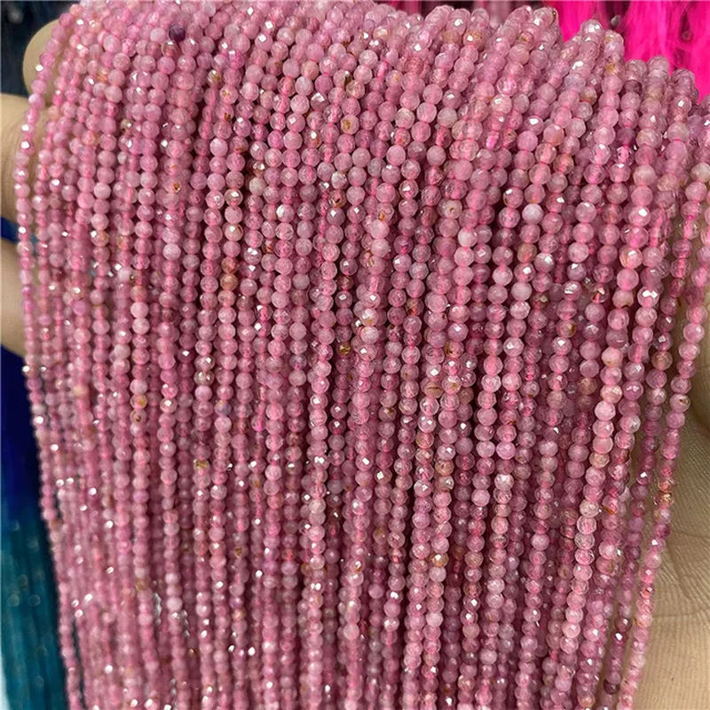 Thumbnail: Faceted 2 3MM Small Natural Stone Beads Pink Quartz Zircon Loose Necklace Bead 