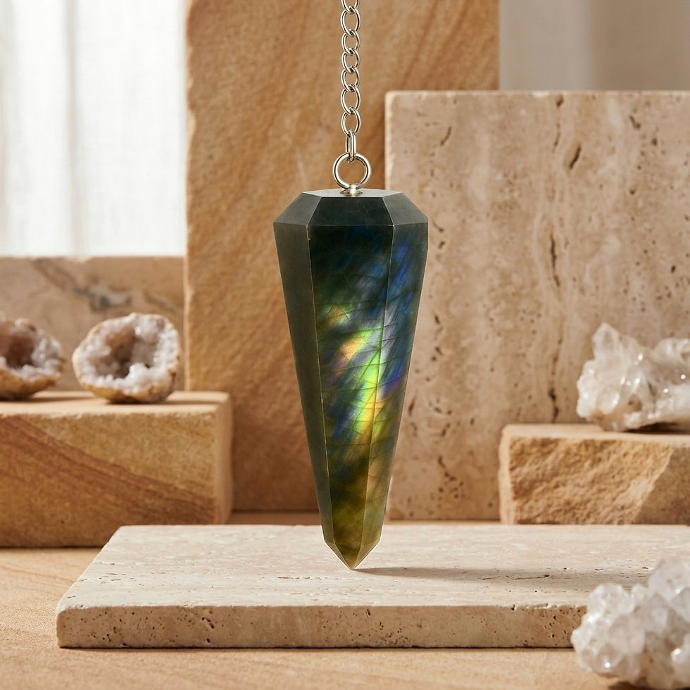 الصورة المصغرة: Fire Labradorite Pendulum | Intuition Protection Crystal | Reiki Dowsing Tool
