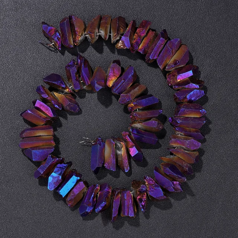 الصورة المصغرة: Crystal Stick Beads Electroplated Color Irregular Loose Gemstone Point Bead 15"