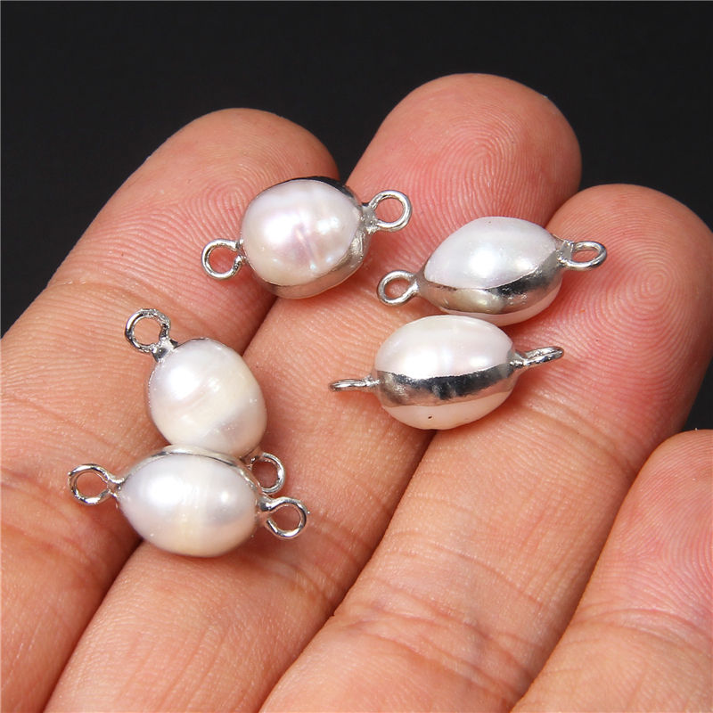 الصورة المصغرة: Natural Freshwater Pearl Pendant Irregular Shape Double Hole Connector Charms 