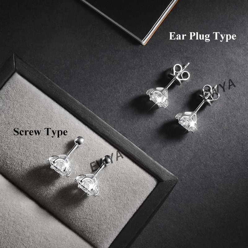 الصورة المصغرة: 0.5-2ct Moissanite Screw Stud Earrings D Color 925 Sterling Silver 6 Prong Diamo