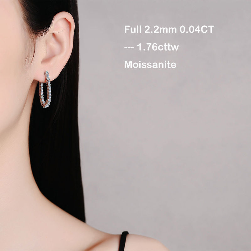 الصورة المصغرة: Sparkling D Color Full 3mm 2.6cttw Moissanite Hoop Earrings For Women S925 Silve
