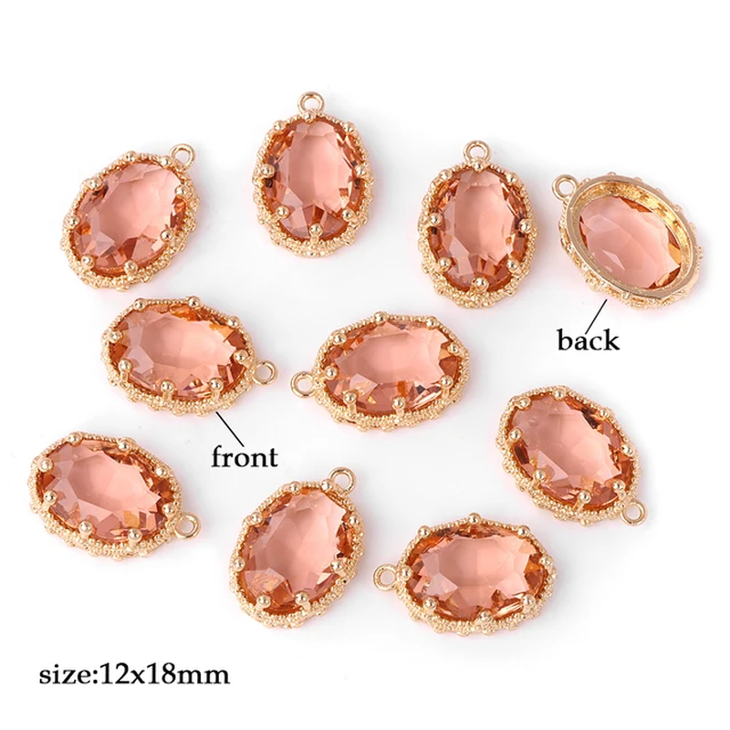 Miniature : Fashion Crystal Glass Pendant Oval Shape Rhinestone Charm Vintage Pendant 5Pcs