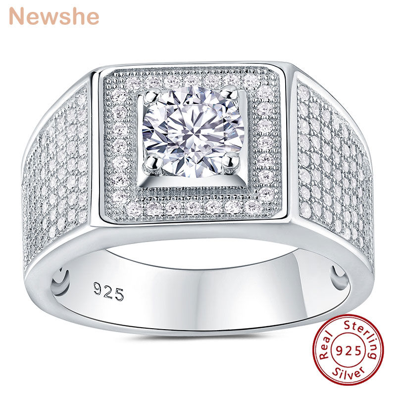 الصورة المصغرة: Moissanite Rings for Men Wedding Band 925 Sterling Silver Promise Ring 6mm Round