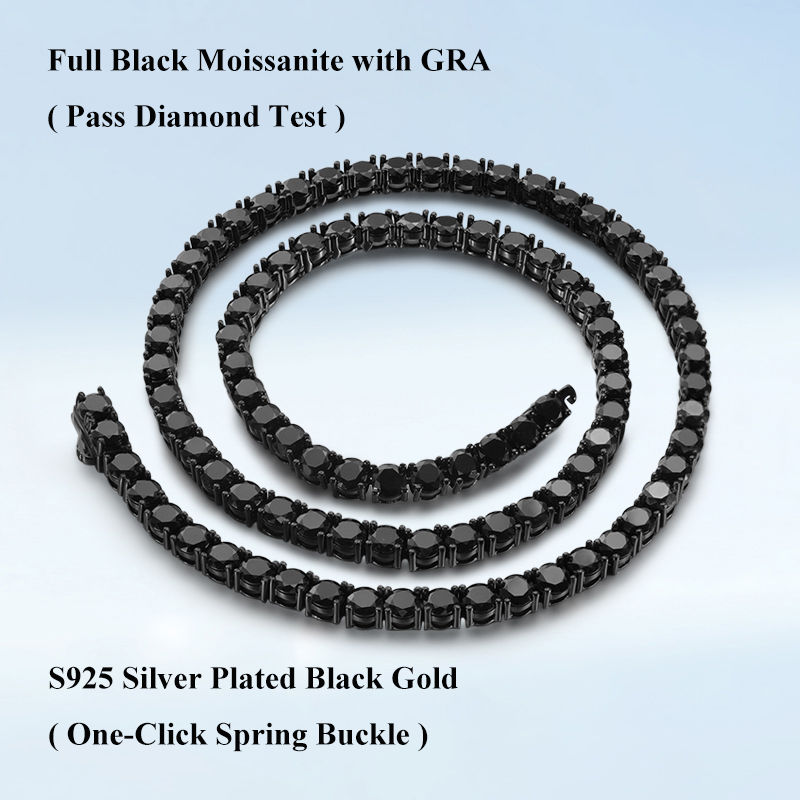 Miniaturbild: Full 3/4/5MM Black Moissanite Tennis Necklace for Men Women S925 Silver Plated 1