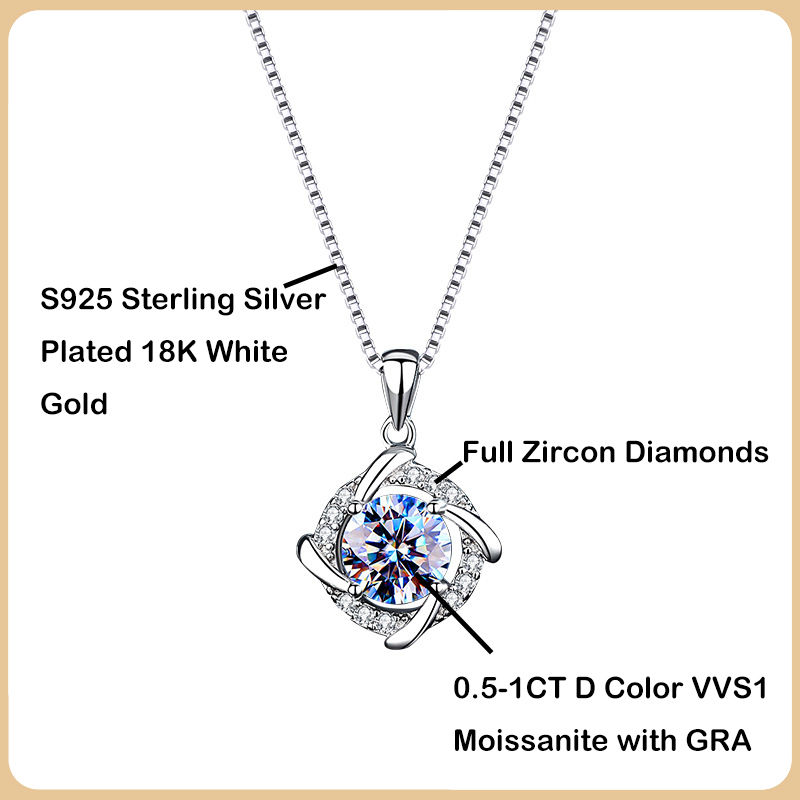 Miniatura: 0.5/1CT Windmill Moissanite Pendant Necklace for Women Girls S925 Sterling Silve