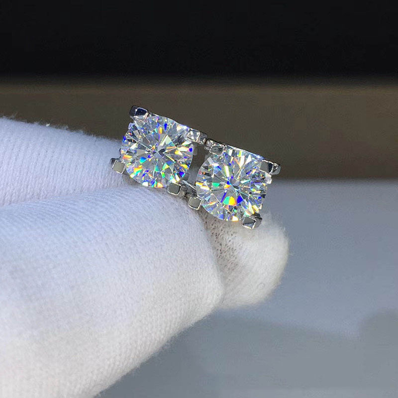 Miniature : Moissanite Stud Earrings 4CT D Color Brilliant Round Cut Diamond Earrings 14K