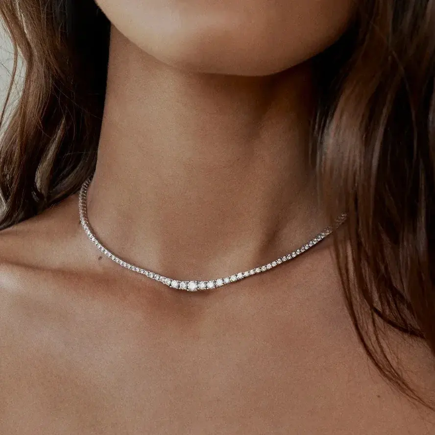 الصورة المصغرة: 3-6.5mm Size Gradient All Moissanite Diamond Tennis Necklace with Certificate