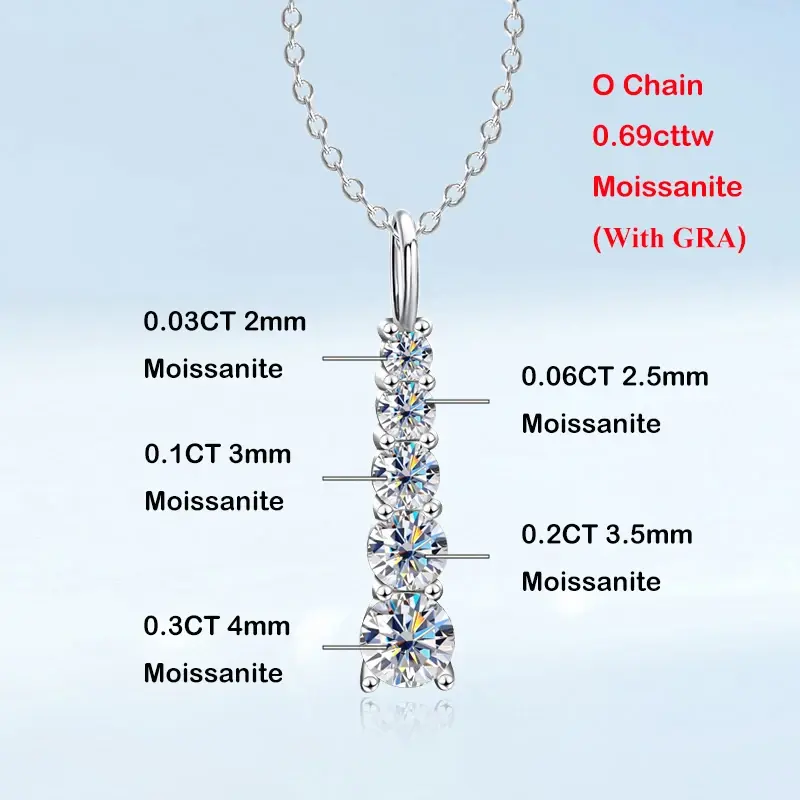 Miniatura: Real 0.9cttw Full 4mm D Color Moissanite Pendant Necklace for Women S925 Silver 