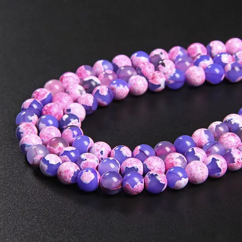 Miniaturbild: Natural Stone Fire Dragon Veins Agates Beads Round Loose Bead for Jewelry Making