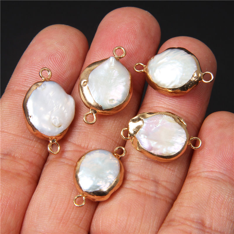 الصورة المصغرة: Natural Freshwater Pearl Pendant Irregular Shape Double Hole Connector Charms 