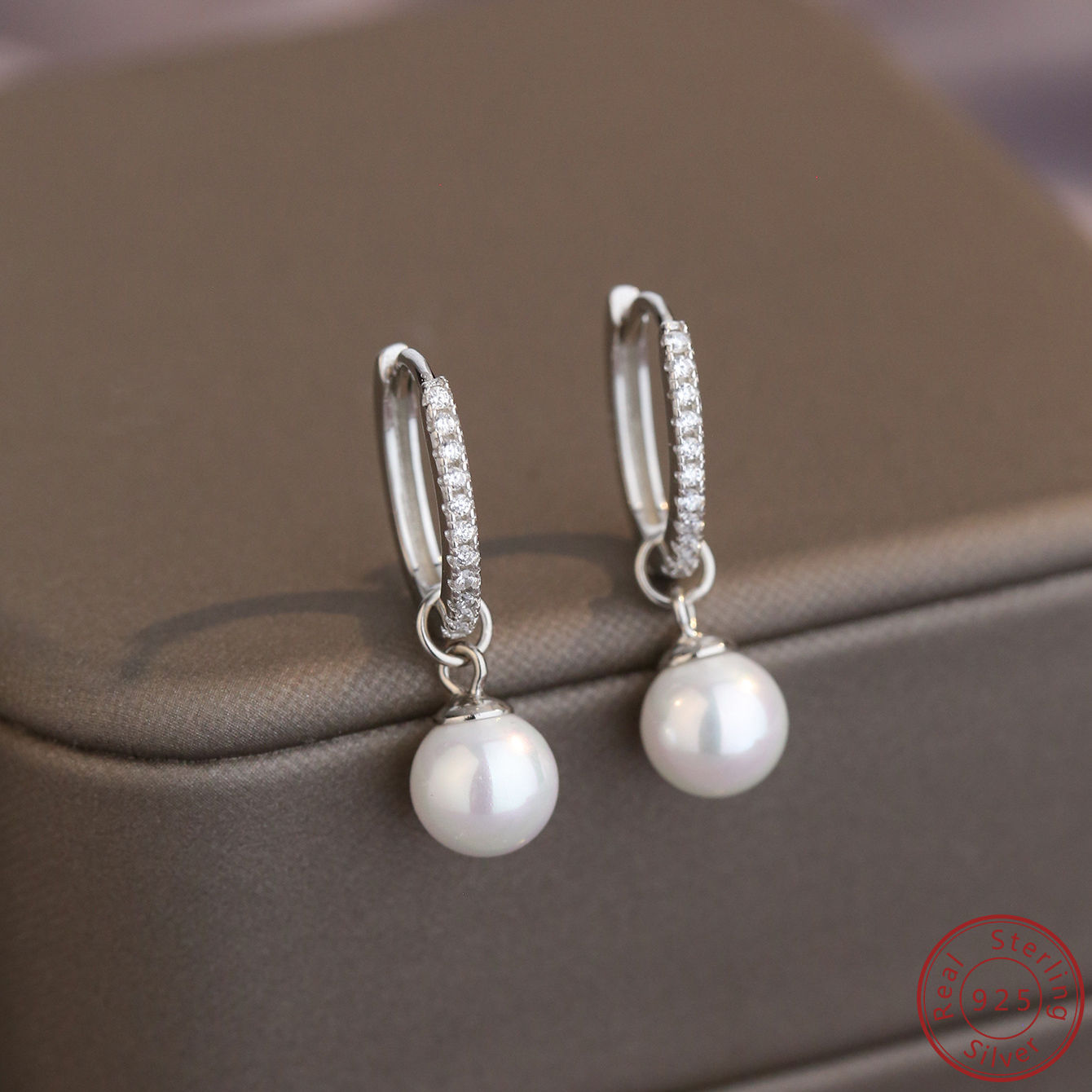925 Sterling Silver Pearl Hanging Women's Earrings with Zircon Simple Sweet