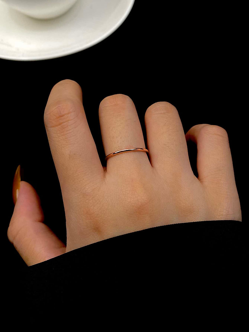 Miniature : 925 Sterling Silver Thin Dating Ring for Woman Gift Minimalist Smooth Lines 18k 