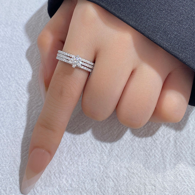 Miniature : D Color Shiny 0.5CT Moissanite Diamond Engagement Wedding Rings Set for Women