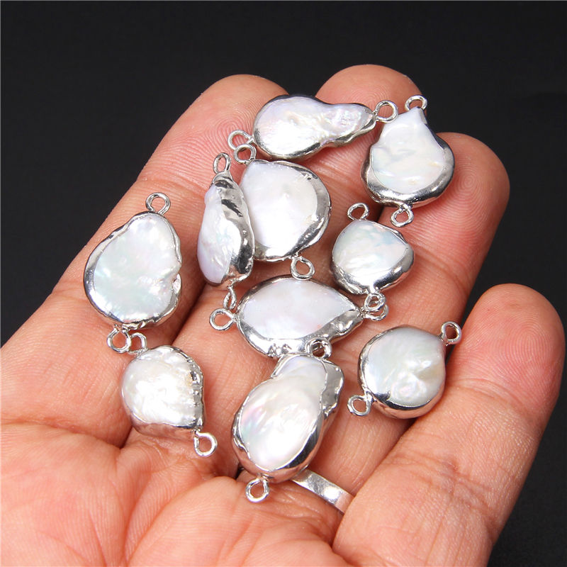 الصورة المصغرة: Natural Freshwater Pearl Pendant Irregular Shape Double Hole Connector Charms 