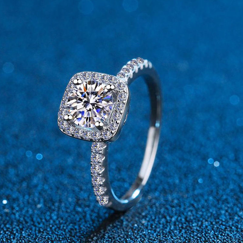 Miniaturbild: 0.5-2CT Sterling Silver Genuine Moissanite Ring for Women VVS Diamond Engagement
