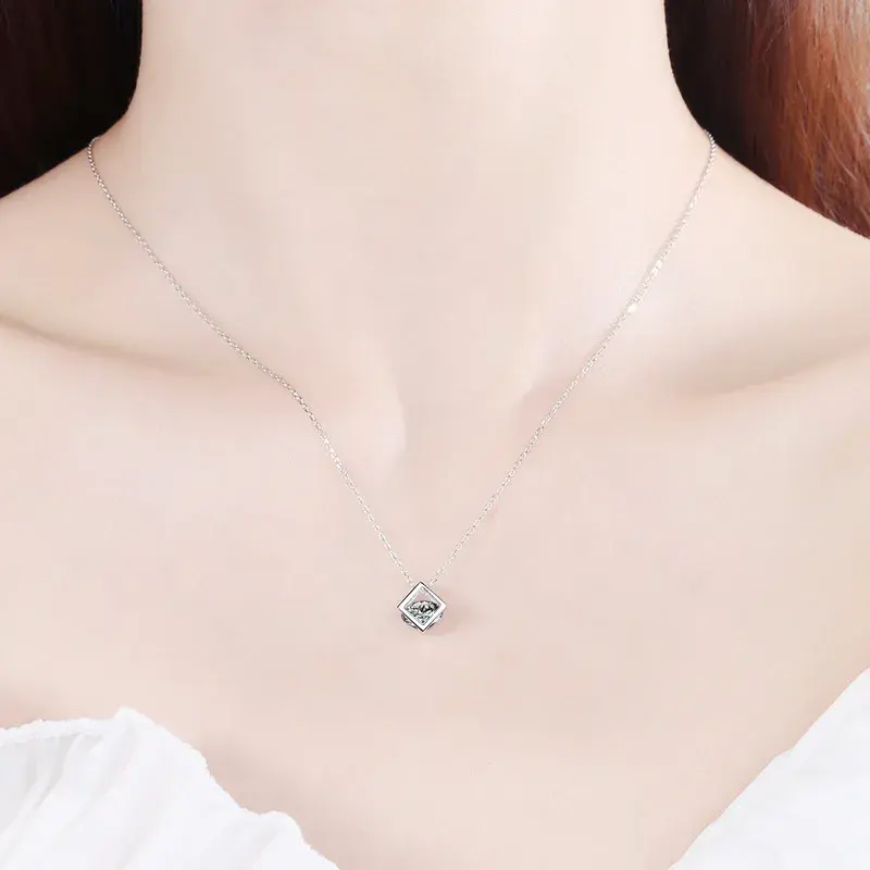 Thumbnail: Real S925 Sterling Silver 1ct Moissanite Pendant Necklace for Women Party Fine J