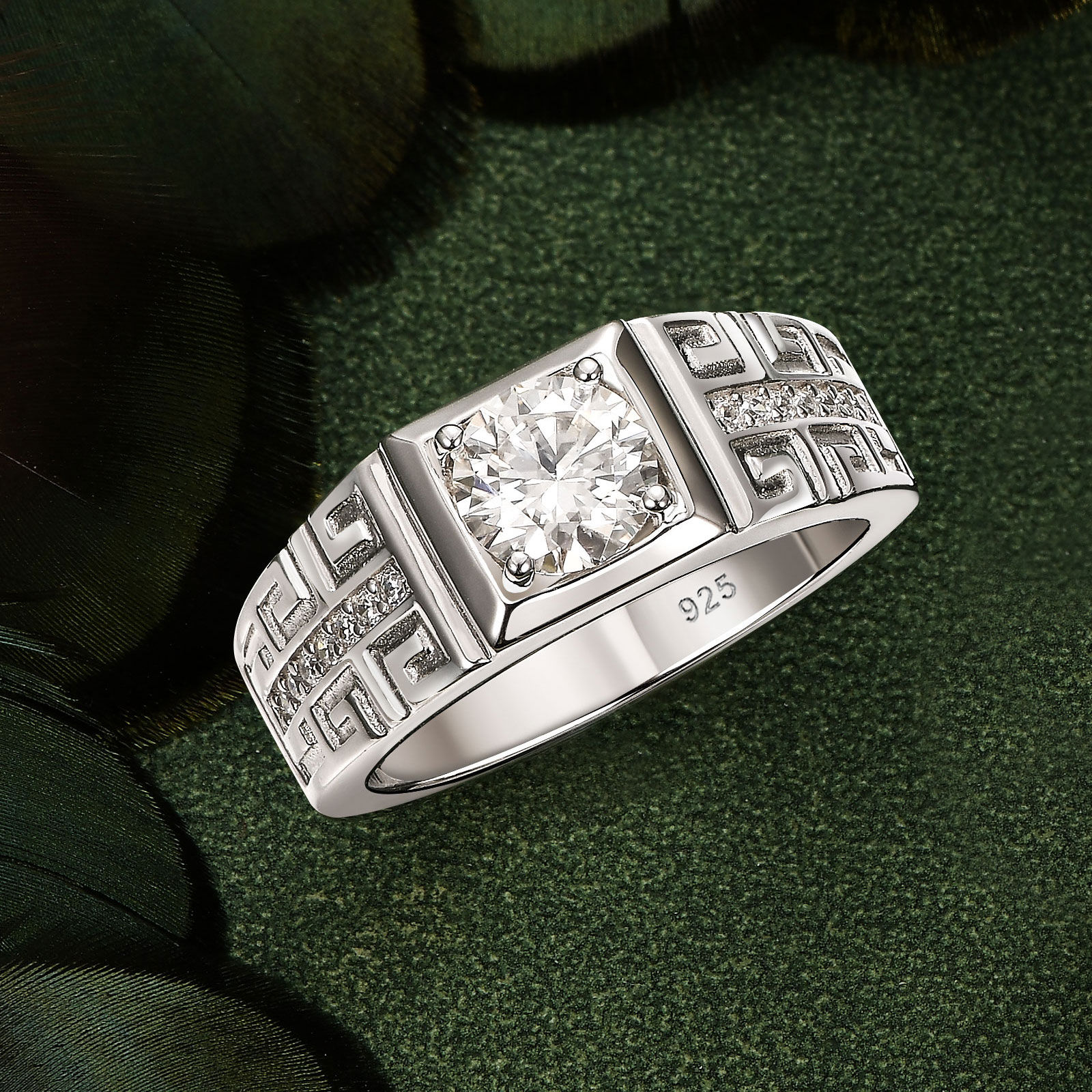 Moissanite Wedding Rings for Men Simulated Diamond Patterned 925 Sterling Silver