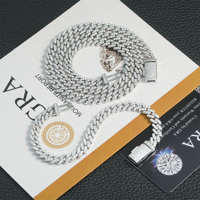 Miniatura: 6mm 8mm 10mm Real Full VVS1 Moissanite Cuban Neck Chain Necklace for Men Women U