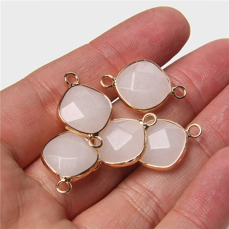 الصورة المصغرة: 14MM Natural Stone Connector Pendant Agat Quartzs Rhombus Shape Faceted Charms f