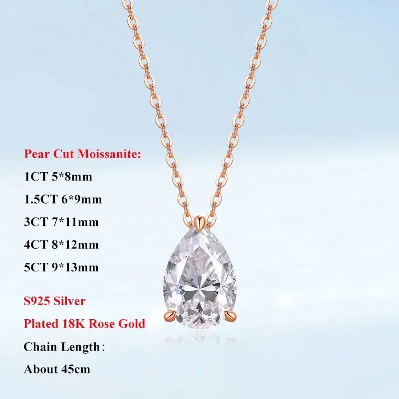 الصورة المصغرة: Solitaire Pear Cut 1-5CT D Color Moissanite Diamond Pendant for Women 925 Silver