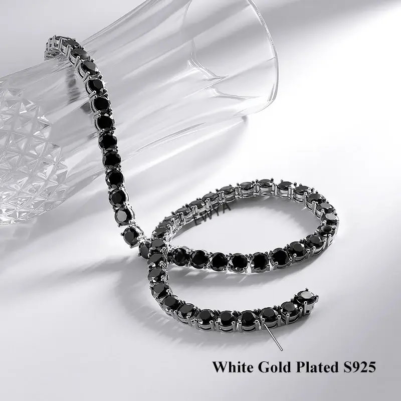 Miniaturbild: Full 3/4/5MM Black Moissanite Tennis Necklace for Men Women S925 Silver Plated 1