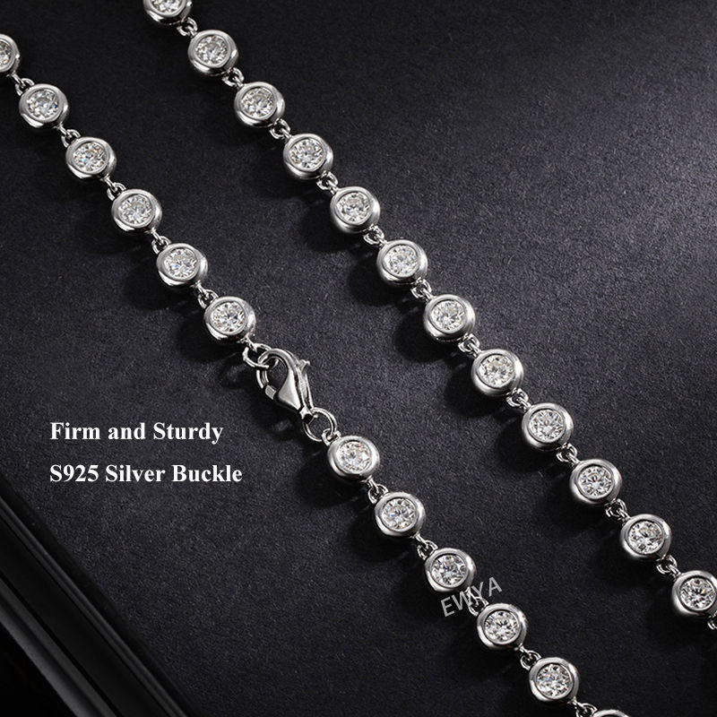 Thumbnail: Bezel Bubble All 3mm 0.1CT D Color Moissanite Tennis Chain for Women 925 Silver 