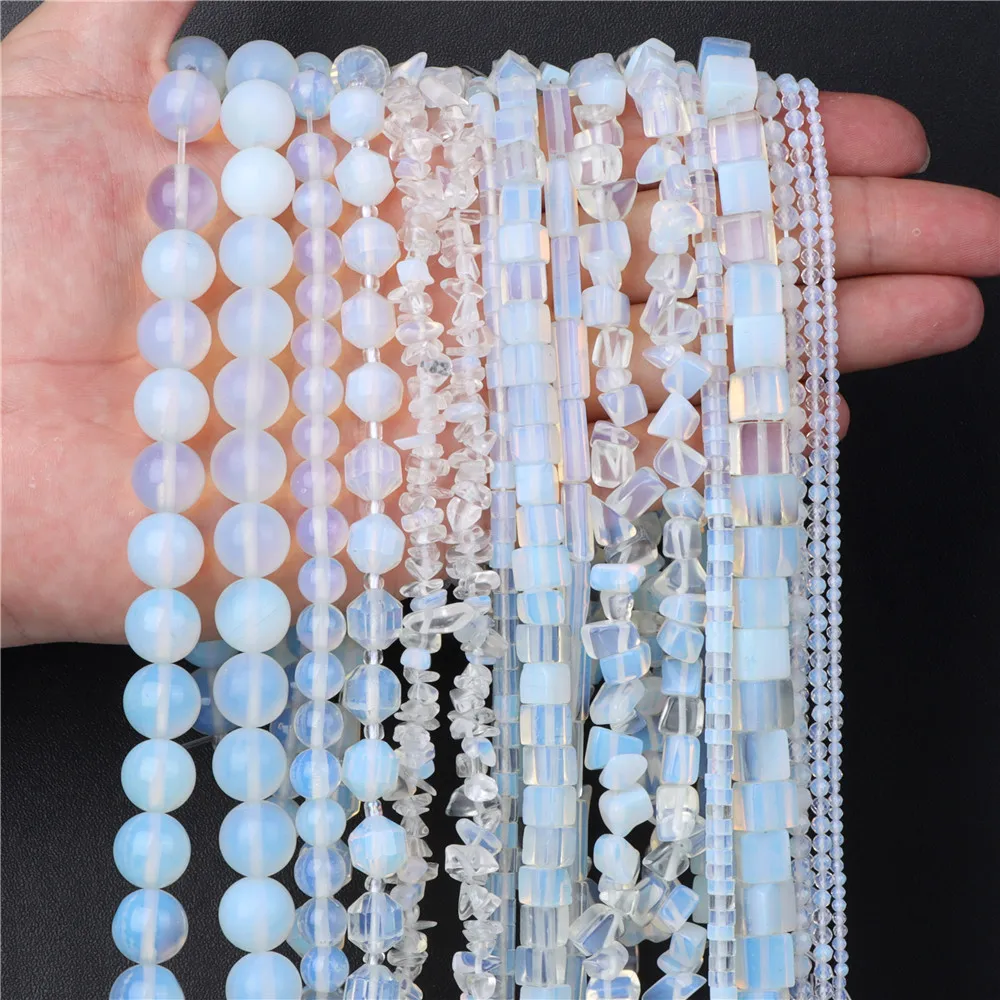 Natural Opal Beads round Square Chips Opalite Stone Bead Fit DIY Women Bracelets