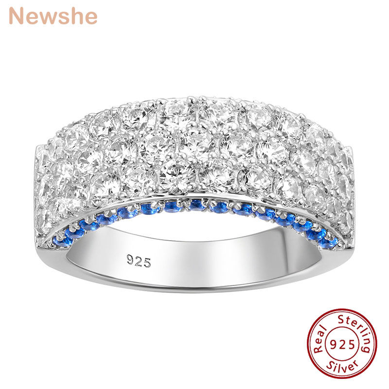 Thumbnail: Genuine 925 Sterling Silver Blue Sapphire Wedding Band for Women 5A Cubic Zircon