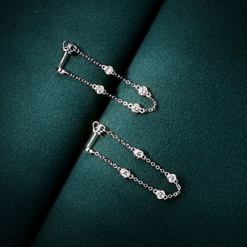 الصورة المصغرة: Sparkling Bubble D Color 0.1CT 3mm Full Moissanite Diamond Drop Earrings for Wom